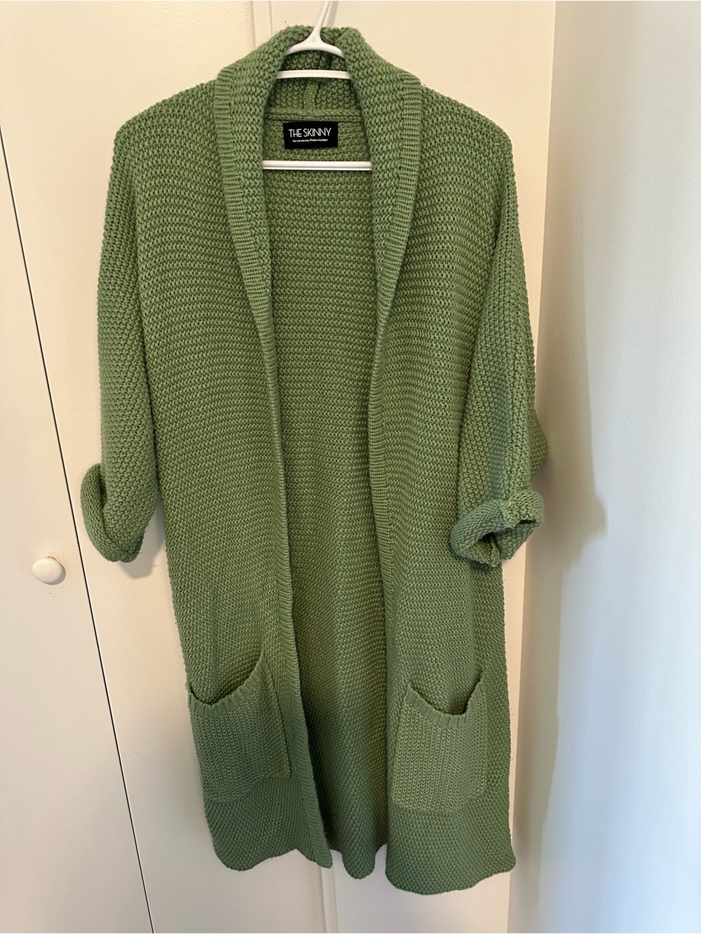The Skinny Olive Green Open-Front Knit Cardigan